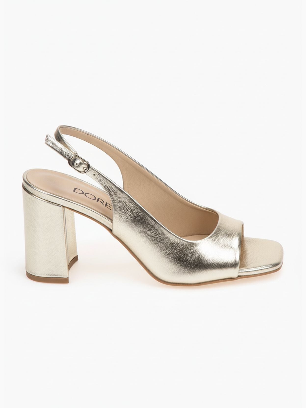 DORE | Πέδιλα Πλατίνα Παχύ Τακούνι | Δερμάτινα Παπούτσια
