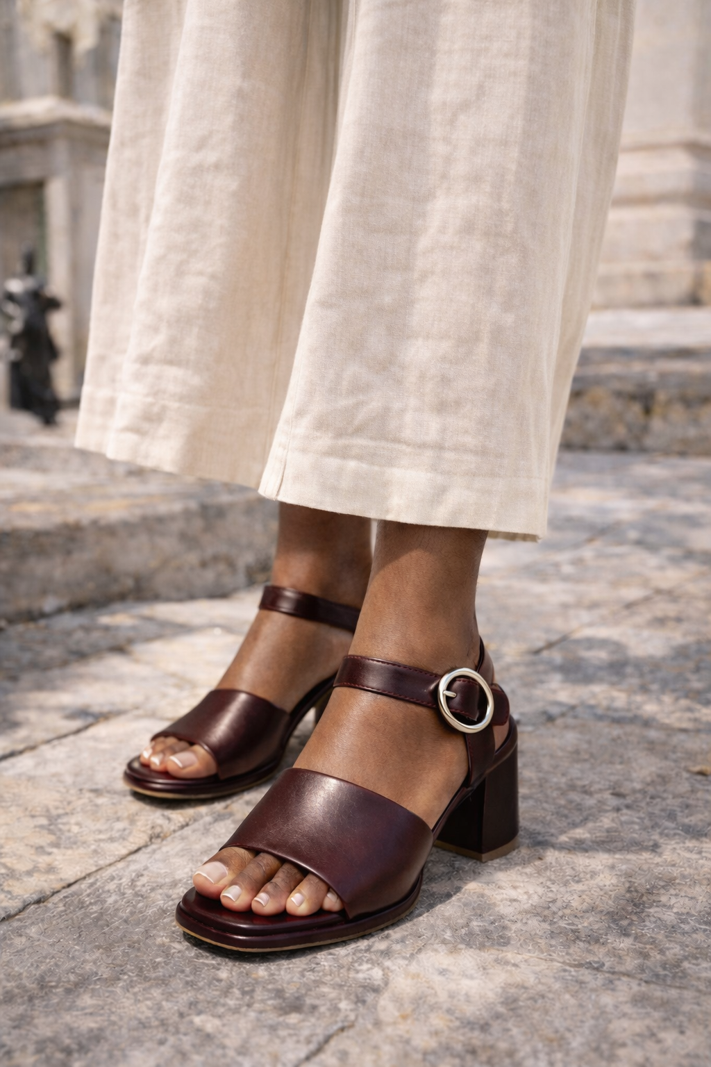 DORE | Πέδιλα Καφέ Δέρμα | Παχύ Τακούνι