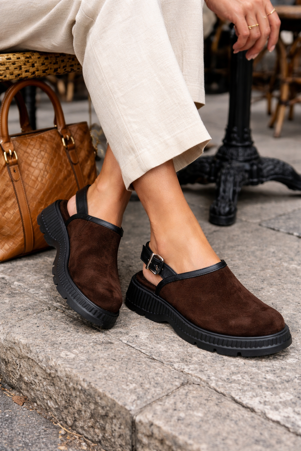 DORE | Clog Πέδιλα Flatform - Σοκολατί/Μαύρο