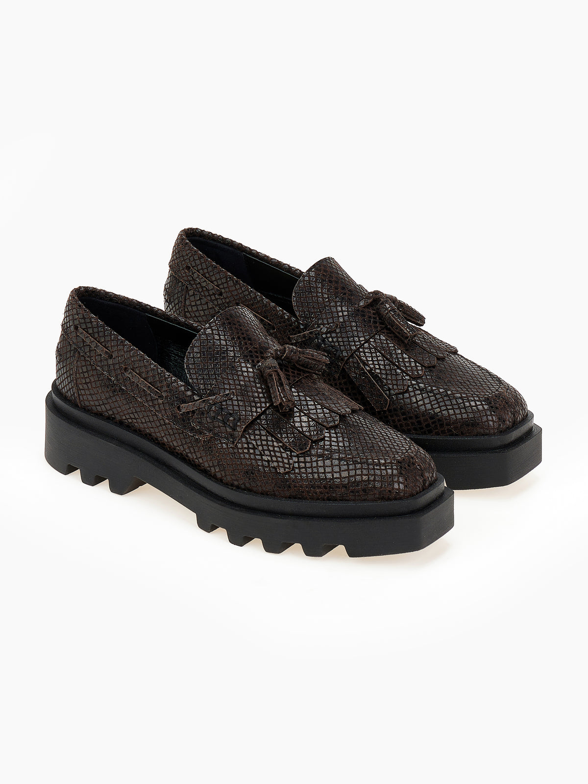 DORE | Loafers Δέρμα Snake Print με Φούντες | Καφέ Σκούρο