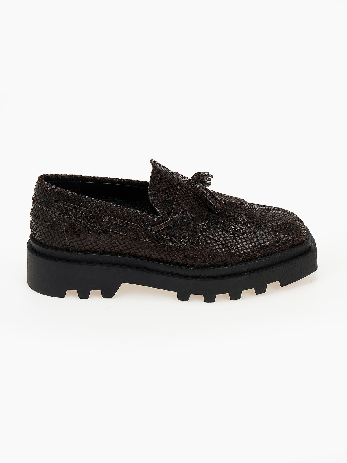 DORE | Loafers Δέρμα Snake Print με Φούντες | Καφέ Σκούρο