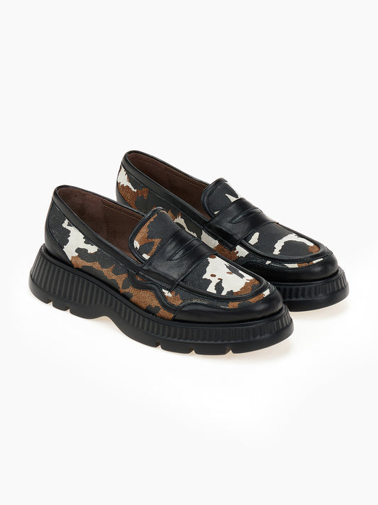 DORE | Loafers Animal Print με Τρακτερωτή Σόλα | Δερμάτινα Παπούτσια