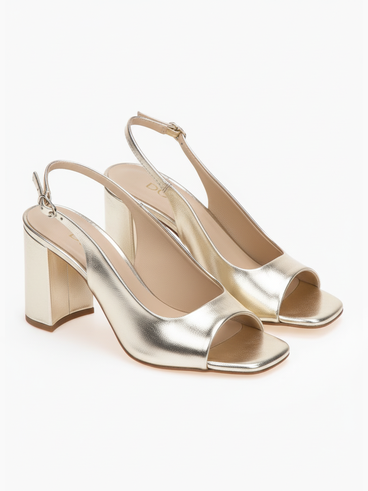 DORE | Πέδιλα Πλατίνα Παχύ Τακούνι | Δερμάτινα Παπούτσια