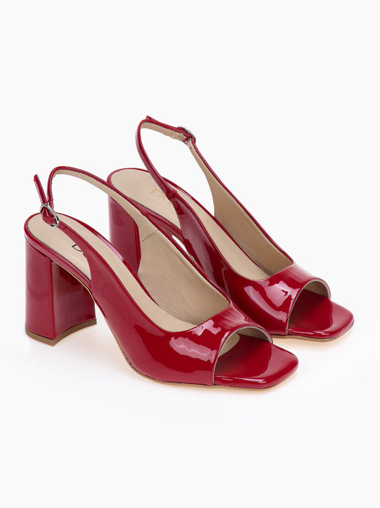 DORE | Πέδιλα Κόκκινο Λουστρίνι Παχύ Τακούνι | Δερμάτινα Παπούτσια