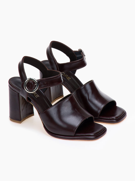 DORE | Πέδιλα Καφέ Δέρμα | Παχύ Τακούνι