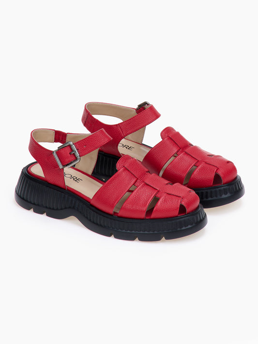 DORE | Fisherman Πέδιλα Flatform Κόκκινο | Δερμάτινα Παπούτσια