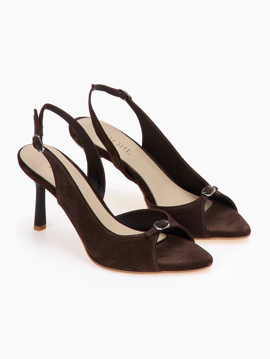 DORE | Πέδιλα Καστόρι Σοκολατί Λεπτό Τακούνι | Δερμάτινα Παπούτσια