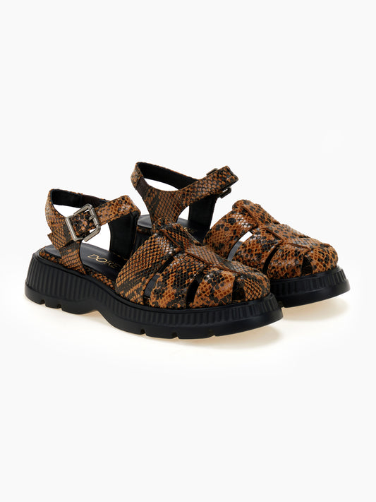 DORE | Πέδιλα Fisherman | Καφέ Snake Print
