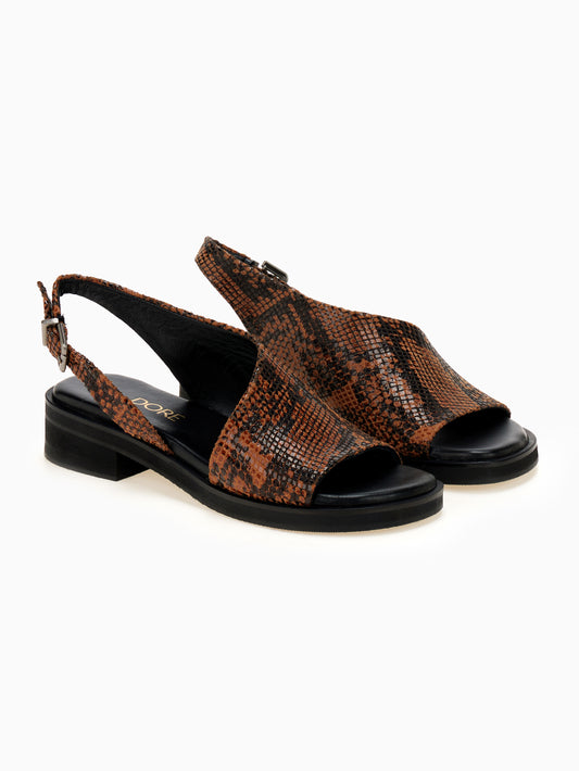 DORE | Πέδιλα Slingback | Κάμελ Snake Print