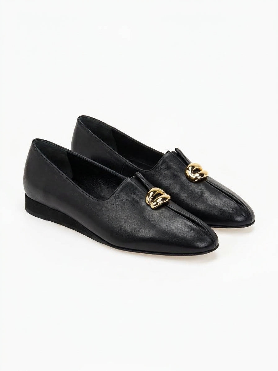 DORE | Loafers Μαλακό Δέρμα με Χρυσό Στολίδι | Μαύρο
