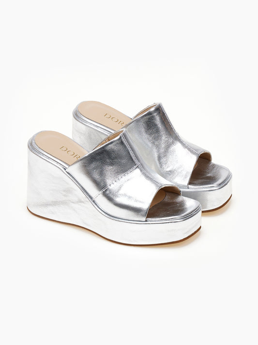 DORE | Mules Ασημί | Wedge Platform
