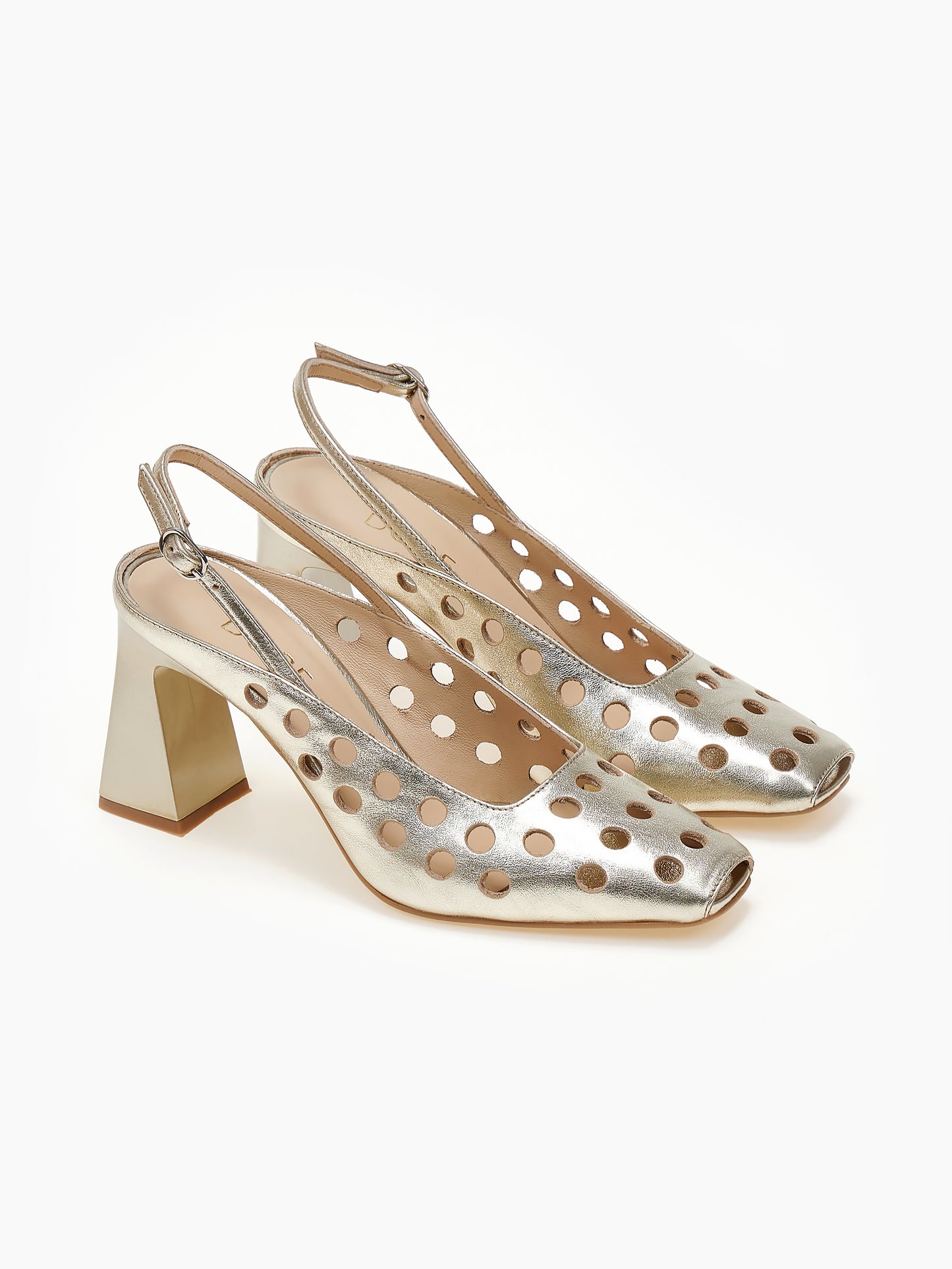 DORE | Γόβες Μεταλλικό Δέρμα Slingback Διάτρητο | Χρυσό Champagne