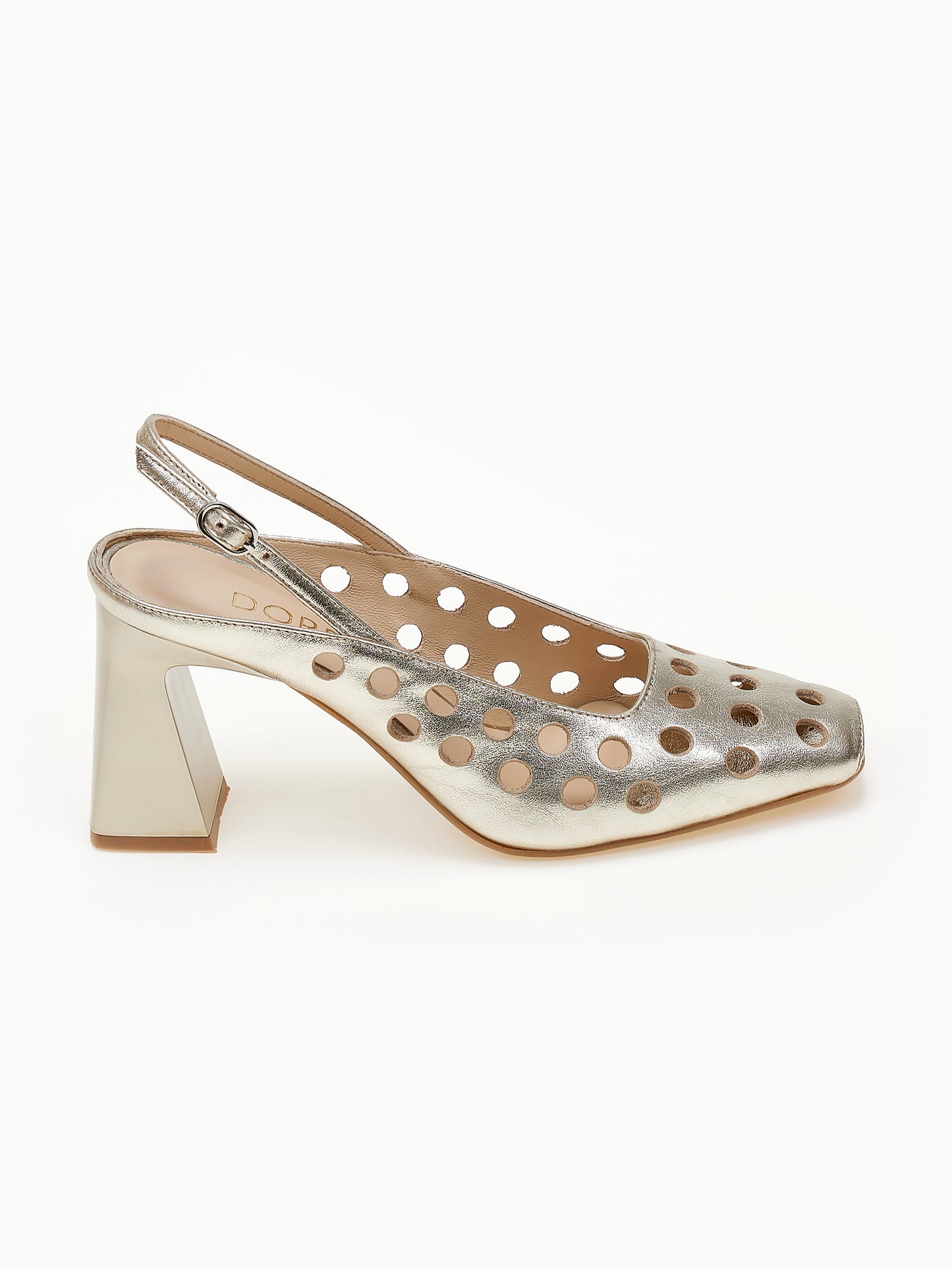 DORE | Γόβες Μεταλλικό Δέρμα Slingback Διάτρητο | Χρυσό Champagne