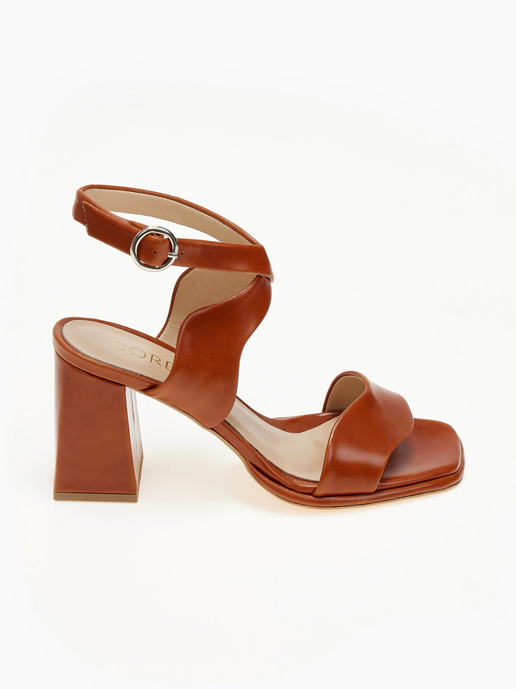 DORE | Πέδιλα Δέρμα Slingback Χοντρό Τακούνι | Κονιάκ