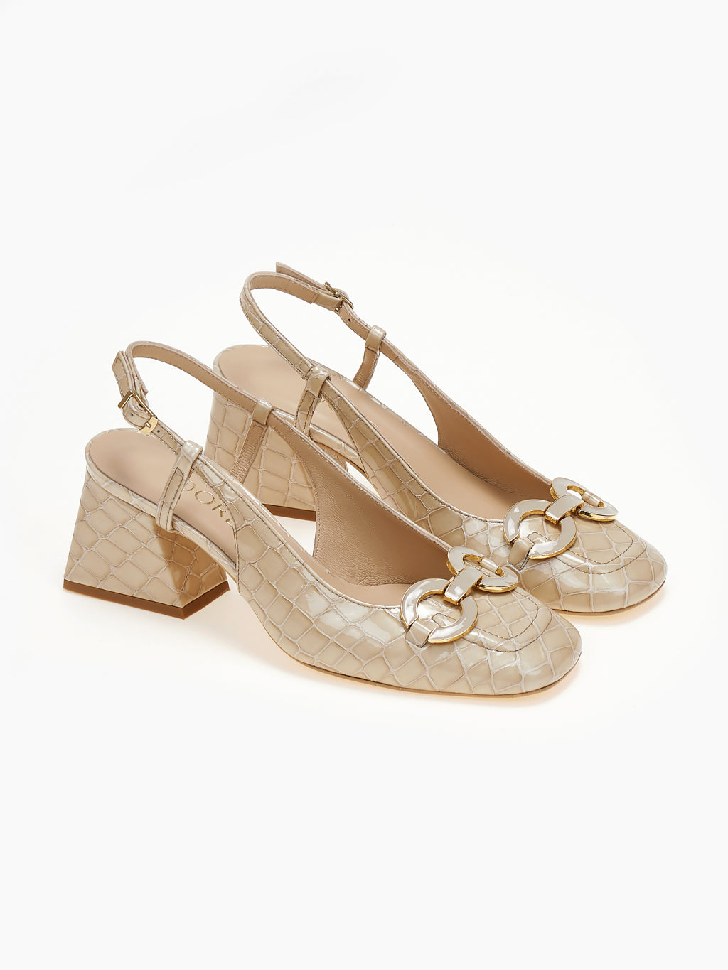 DORE | Γόβες Μπέζ Κροκό Δέρμα Slingback | Δερμάτινα Παπούτσια