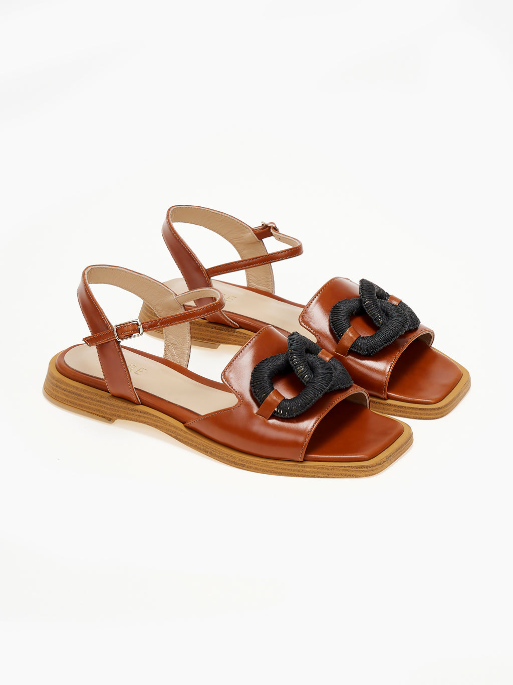 DORE | Πέδιλα Flat με Raffia Διακόσμηση | Ταμπά / Μαύρο