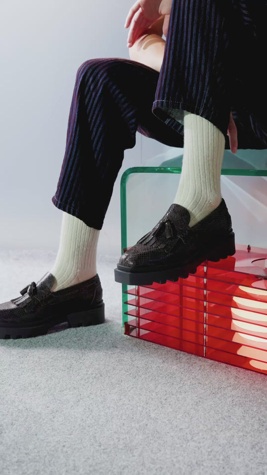 DORE | Loafers Δέρμα Snake Print με Φούντες | Καφέ Σκούρο